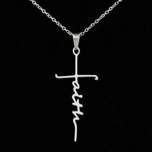 SILVER STAINLESS STEEL FAITH CROSS INSPIRATIONAL NECKLACE